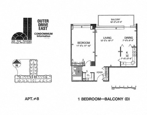 Floor plan for 1 bed, 1 bath